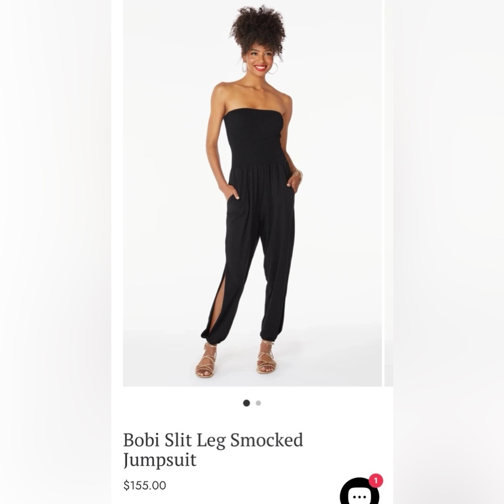 NEW bobi Los Angeles Revolve Black Strapless SlitLeg Smocked Jumpsuit SidePocket - Picture 5 of 15